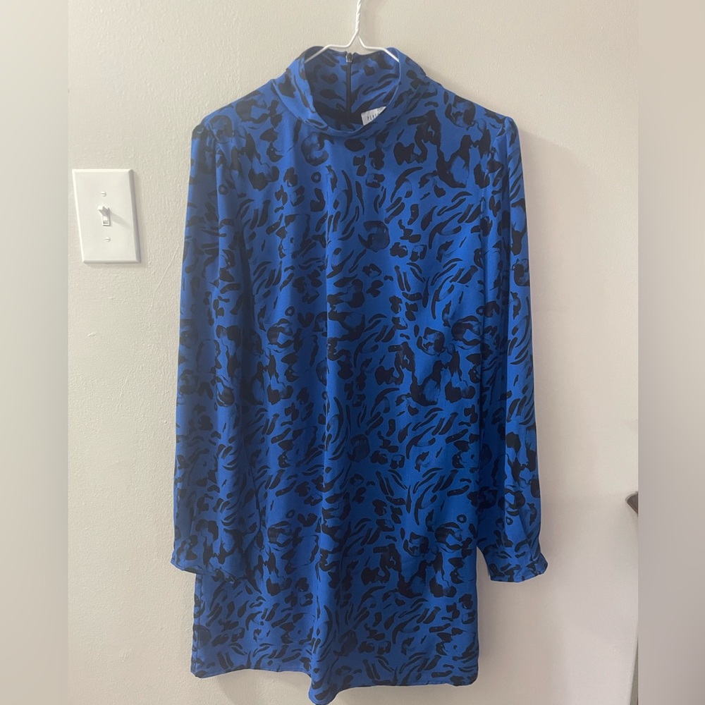 Women’s Peyton Jenson Small Black & Blue Design High Neck Long Sleeve Dress